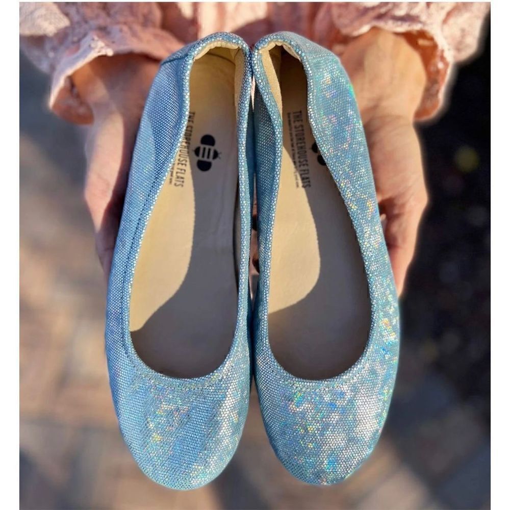 The Storehouse Flex in Aquamarine Pastel Blue Suede Leather Rainbow Sparkle